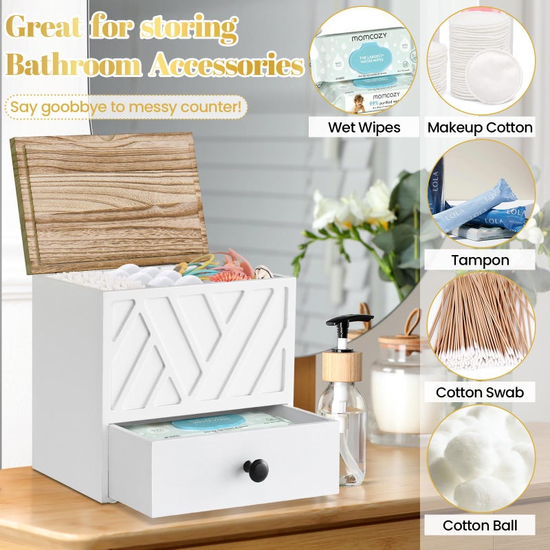 Jorkol Tampon Holder for Bathroom Decor  Feminine Product Organizer with Lid and Drawer  Shark Week Tampon Storage  Wood Pad and Tampon Organizer for Toilet Organizer  Bathroom Accessories Box for Girl Stuff - Image 4